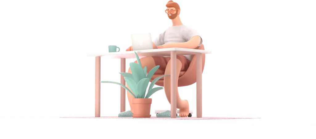 Hombre trabajando en la computadora portátil  3D Illustration