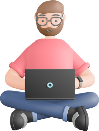 Hombre trabajando en la computadora portátil  3D Illustration