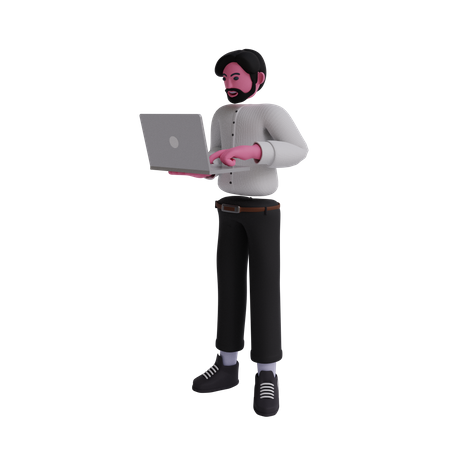 Hombre trabajando en la computadora portátil  3D Illustration