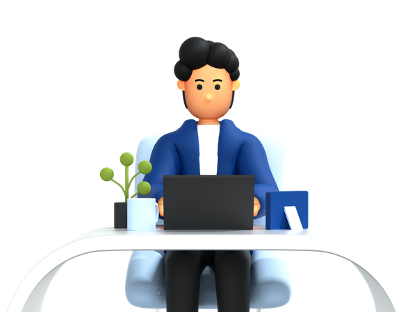 Hombre trabajando sentado en el escritorio  3D Illustration