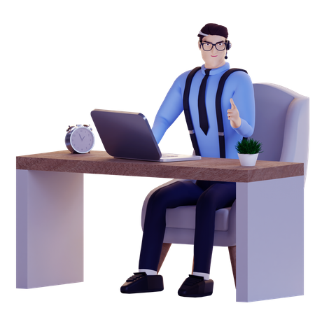 El hombre trabaja para el servicio al cliente.  3D Illustration