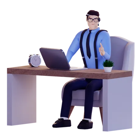 El hombre trabaja para el servicio al cliente.  3D Illustration