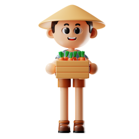 Hombre trae cesta de zanahorias  3D Illustration
