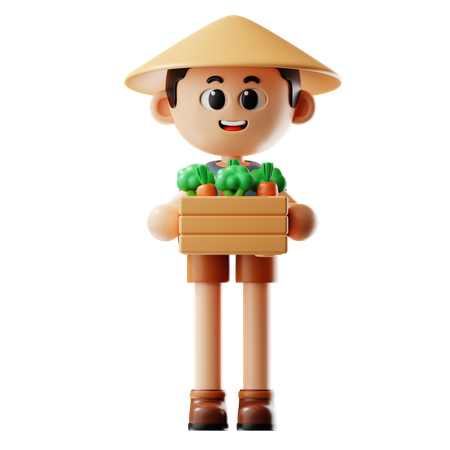 El hombre trae una cesta de zanahorias y brócoli  3D Illustration