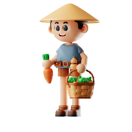 El hombre trae la cesta de la cosecha  3D Illustration