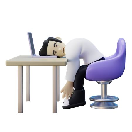 Hombre triste que se apoya la cabeza en la computadora portátil mientras siente agotamiento mental  3D Icon