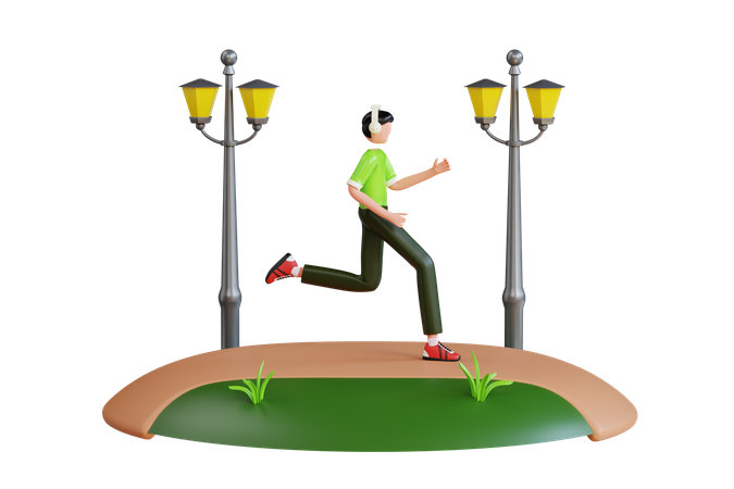 Hombre corriendo en el parque  3D Illustration