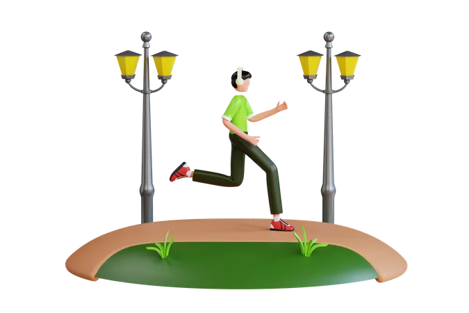 Hombre corriendo en el parque  3D Illustration