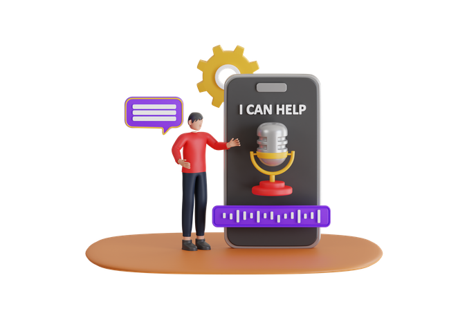 Hombre usando asistente de voz móvil  3D Icon