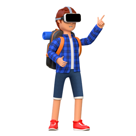 Hombre vestido con casco de realidad virtual  3D Illustration