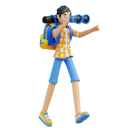 Hombre usando binoculares para encontrar ubicación  3D Icon