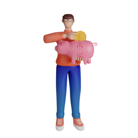 Hombre usando cuenta de ahorros personal  3D Illustration