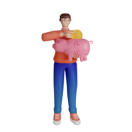 Hombre usando cuenta de ahorros personal  3D Illustration