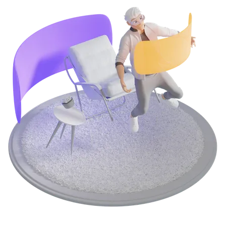 Hombre usando escritorio virtual  3D Illustration