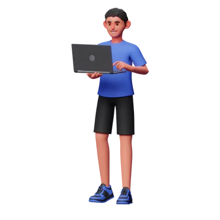 Hombre usando laptop  3D Illustration
