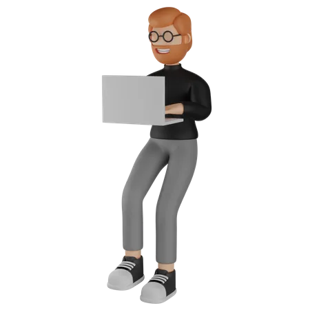 Hombre usando laptop  3D Illustration