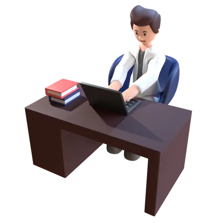 Hombre utilizando el portátil en la mesa de trabajo  3D Illustration