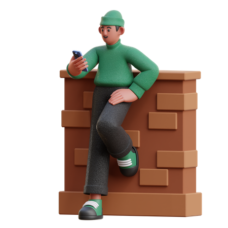 Hombre usando movil  3D Illustration