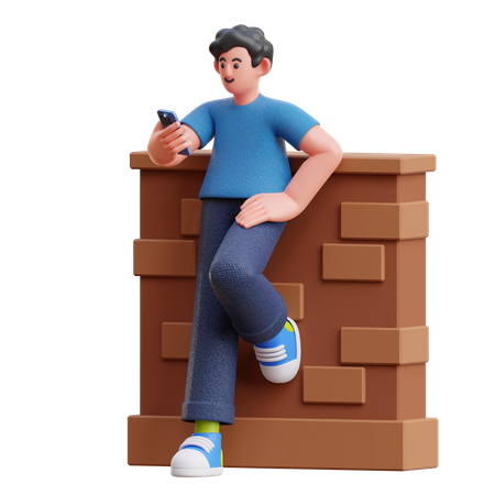 Hombre usando movil  3D Illustration