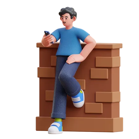 Hombre usando movil  3D Illustration