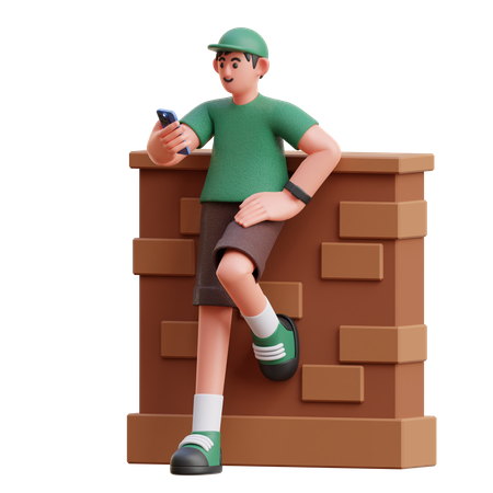 Hombre usando movil  3D Illustration