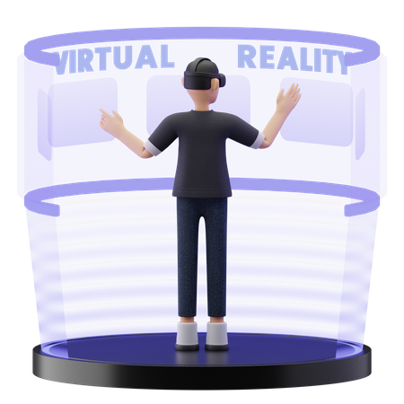 Hombre usando pantalla de holograma  3D Illustration