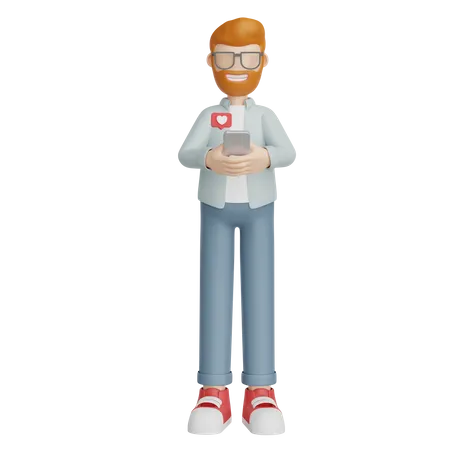 Hombre usando las redes sociales  3D Illustration