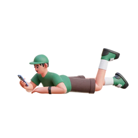 Hombre usando las redes sociales por teléfono  3D Illustration