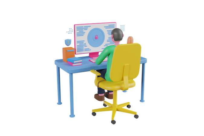 Hombre usando seguridad de datos en línea  3D Icon