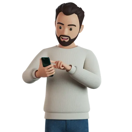 Hombre usando teléfono inteligente  3D Illustration