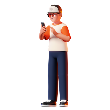 Hombre usando pose de teléfono inteligente  3D Illustration