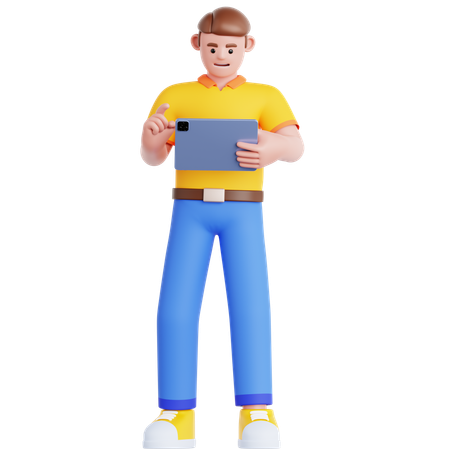 Hombre usando tableta  3D Illustration