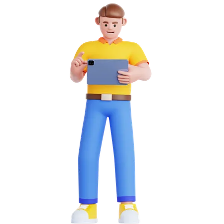 Hombre usando tableta  3D Illustration