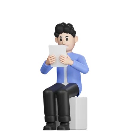 Hombre usando tableta  3D Illustration