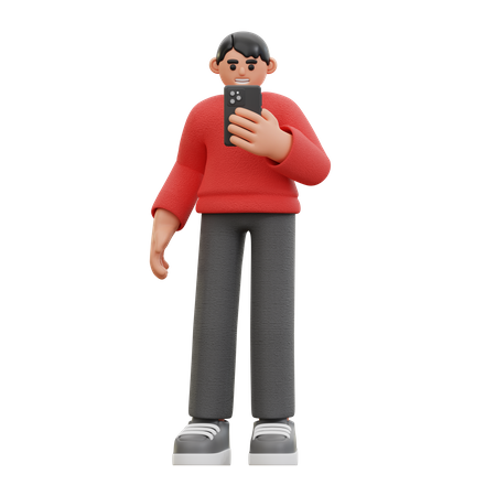 Hombre usando teléfono móvil  3D Icon