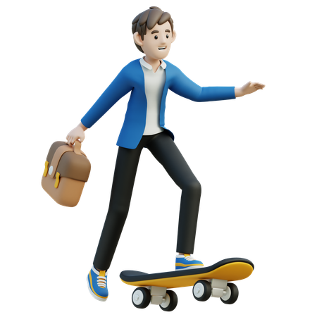Hombre usando una patineta  3D Illustration
