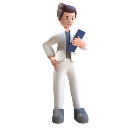 Hombre Ver Informe  3D Illustration