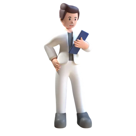 Hombre Ver Informe  3D Illustration