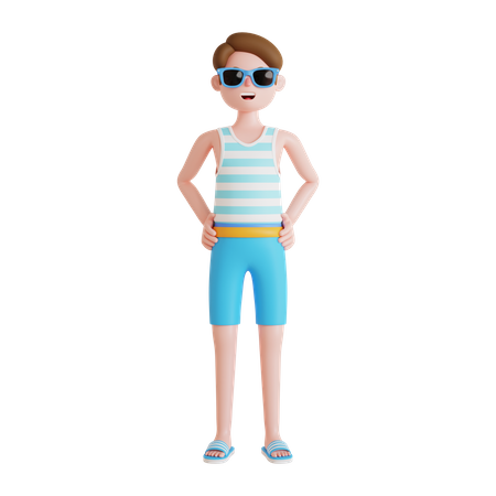 Hombre vestido con ropa de playa  3D Illustration