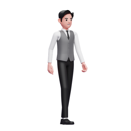 Hombre vestido con un chaleco gris de oficina caminando  3D Icon