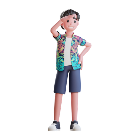 Hombre vestido con ropa de playa  3D Illustration