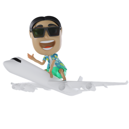 Hombre viajando en avión  3D Illustration
