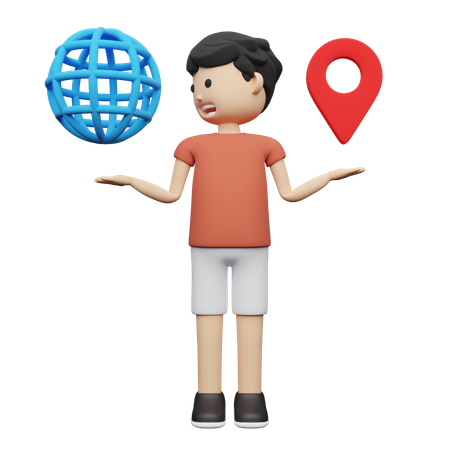 Hombre viajando por el mundo siguiendo la ubicación del mapa  3D Illustration