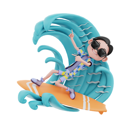 Viajero masculino surfeando  3D Illustration