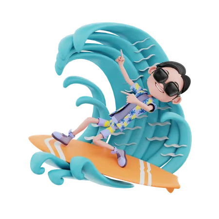 Viajero masculino surfeando  3D Illustration