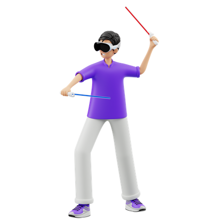 Hombre virtual jugando espada  3D Illustration