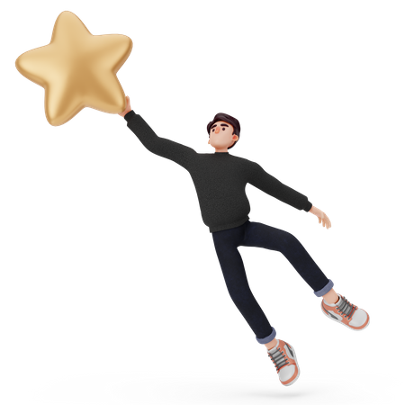 Hombre volando con estrella  3D Icon