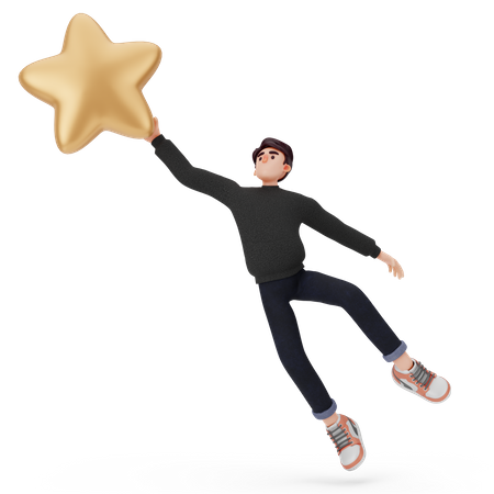 Hombre volando con estrella  3D Illustration