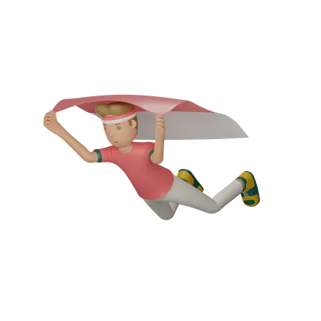 Hombre volando en la bandera de Indonesia  3D Illustration