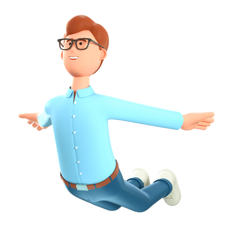 Hombre volando en el aire como un avión.  3D Icon
